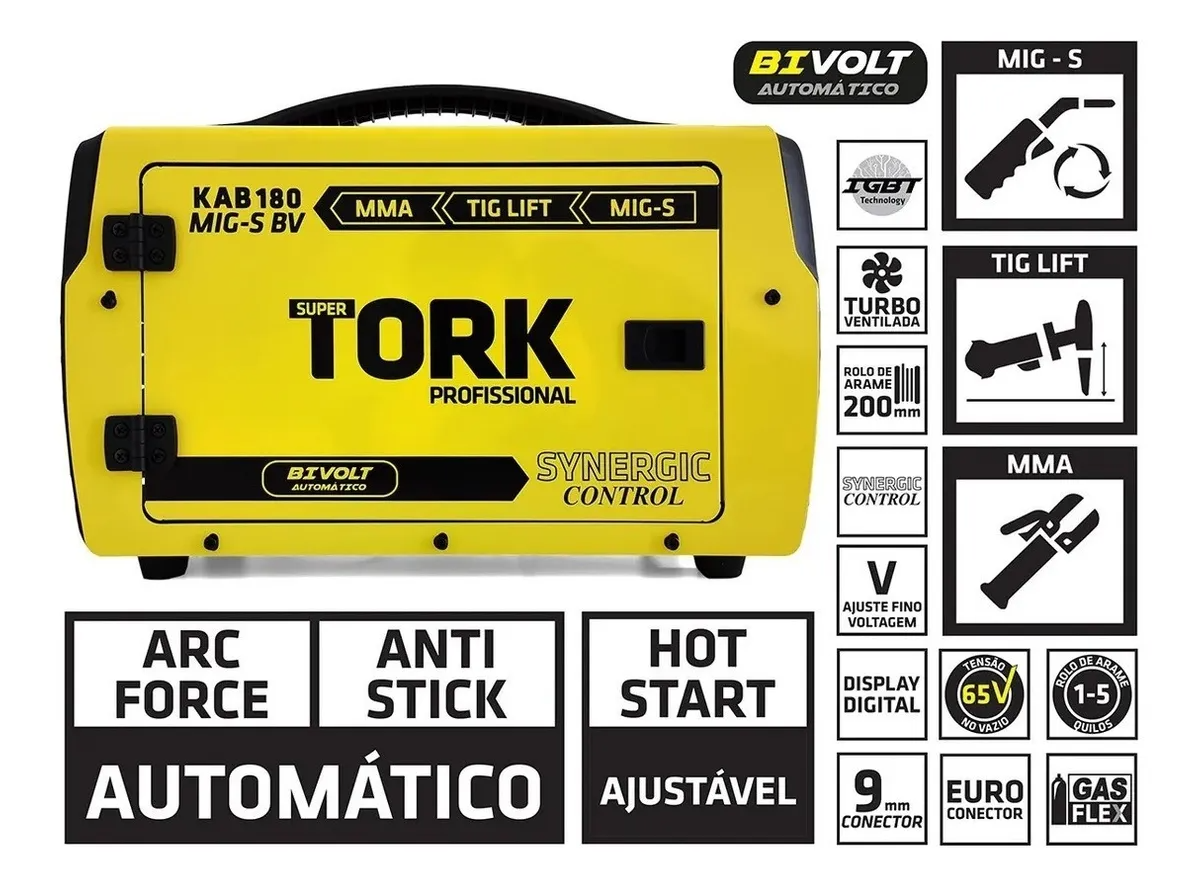 Tork Mig Mma Tig 180a 3 em 1 Soldador Inversor Bivolt