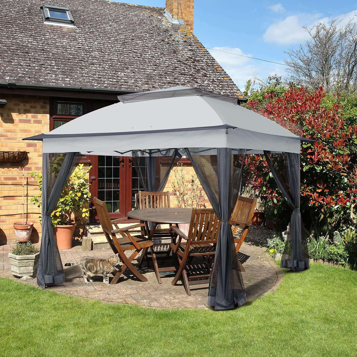 11x11 Pop-Up Instant Gazebo Tent with Mosquito Netting Outdoor Canopy