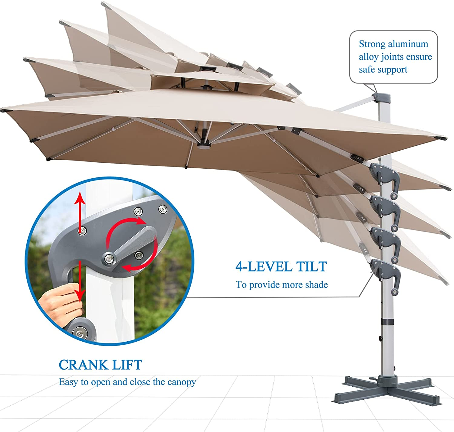 Guarda-chuva LED movido a energia solar para pátio