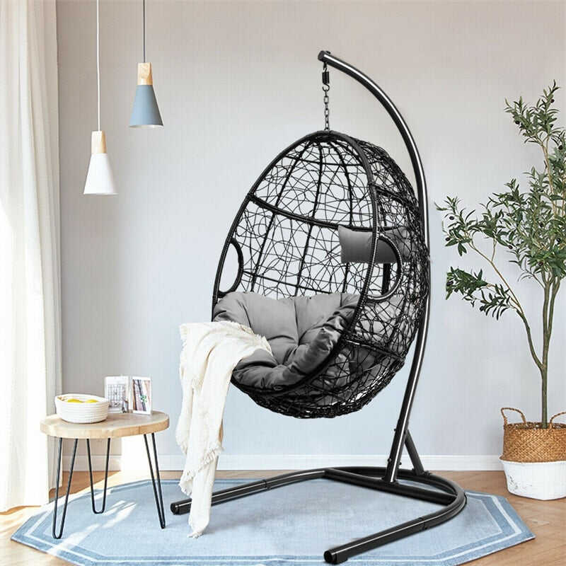 .Outdoor Hanging Egg Chair Swing Hammock Chair Set with Stand & Cushio
