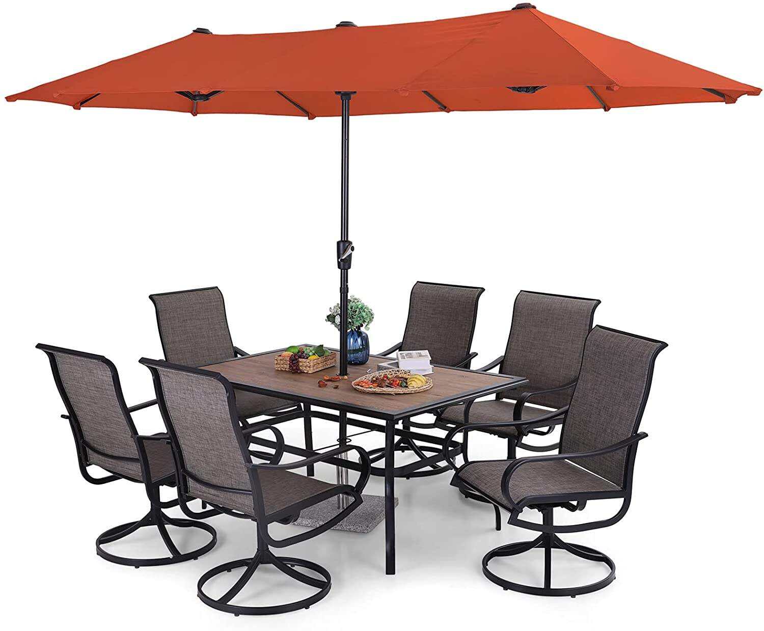 Juego de comedor de patio de 8 piezas con sombrilla, juego de muebles