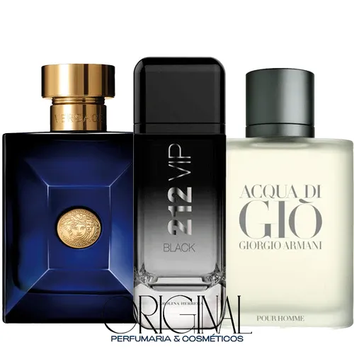 3 Perfumes Hombre - Dylan Blue, 212 VIP Black, Acqua Di Gio 100ml