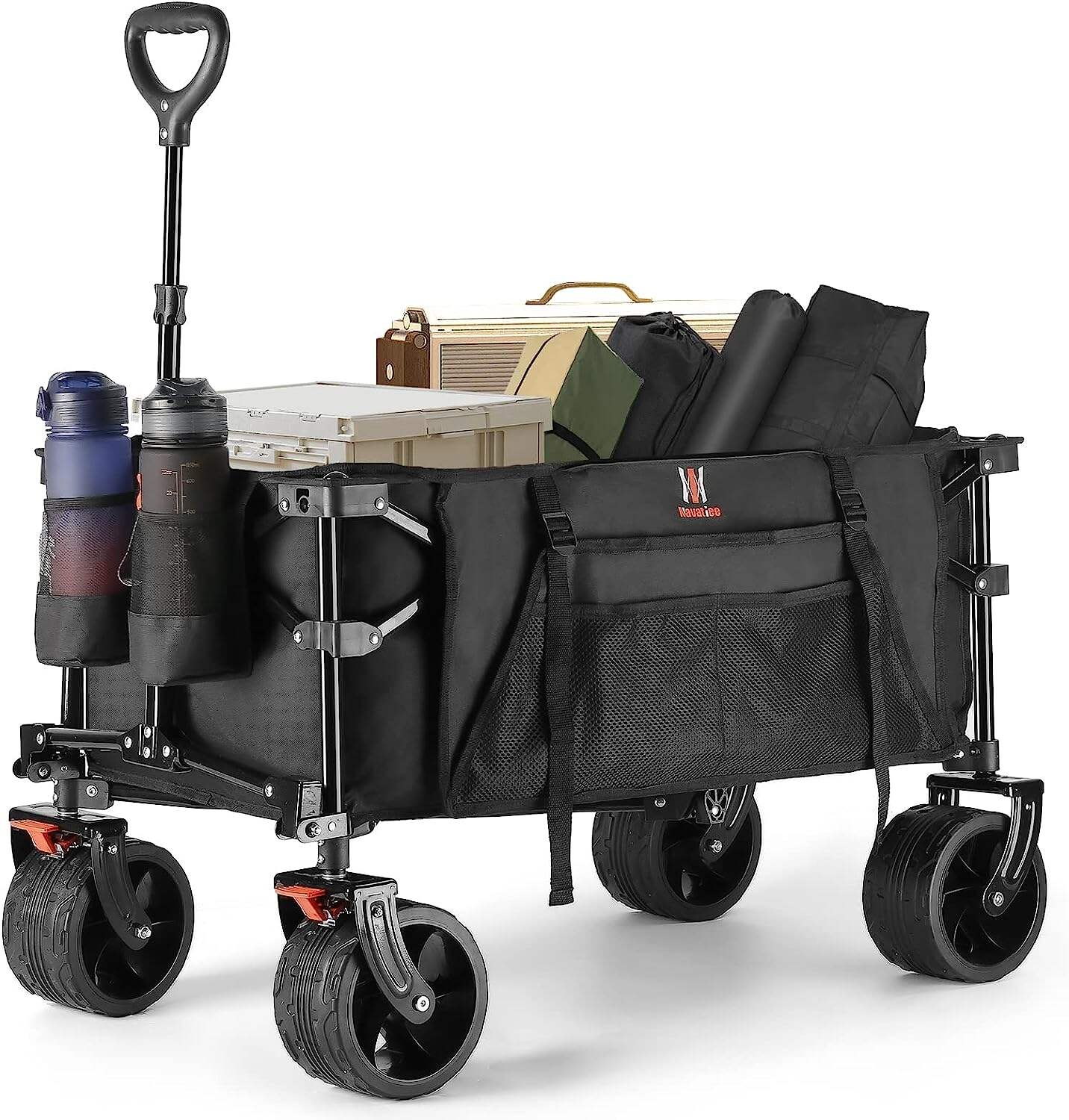 .Navatiee Collapsible Folding Wagon, Beach Wagon Cart Heavy Duty Folda
