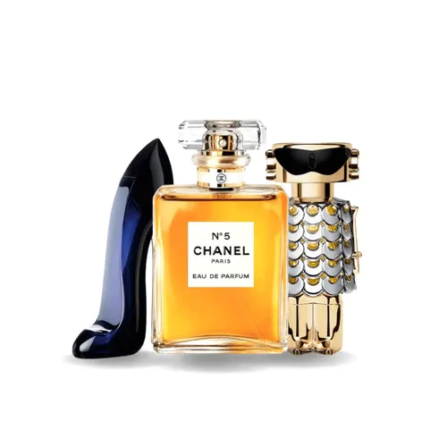 3 Perfumes Carolina Herrera GOOD GIRL, Chanel N5 e Paco Rabanne FAME
