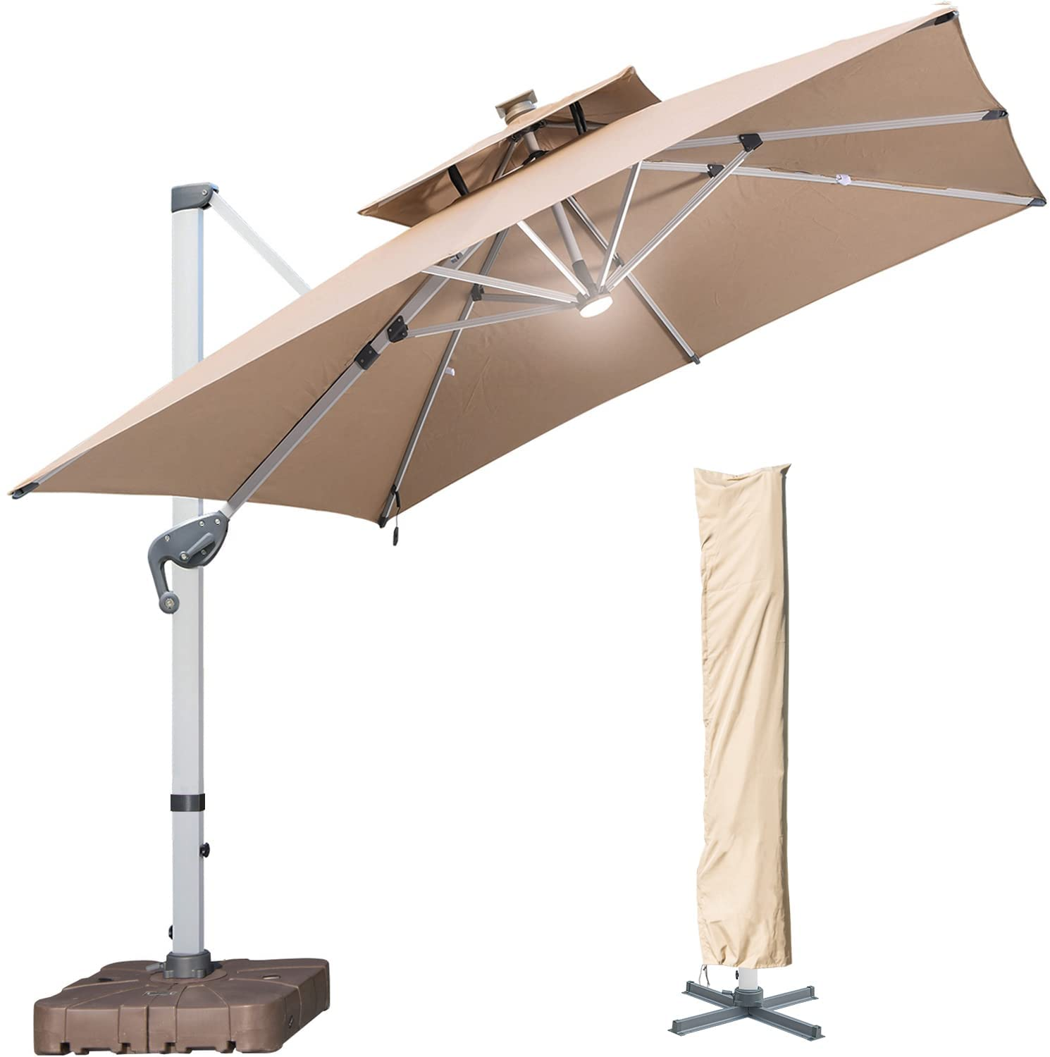 Guarda-chuva LED movido a energia solar para pátio