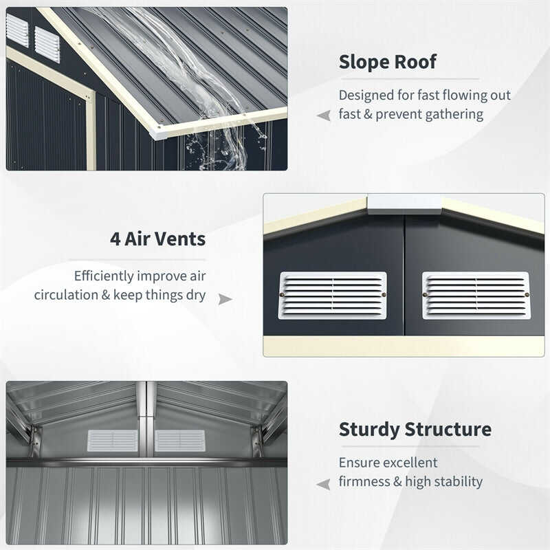 7’ x 4’ Outdoor Metal Storage Shed Backyard Garden Tool Storage Ca