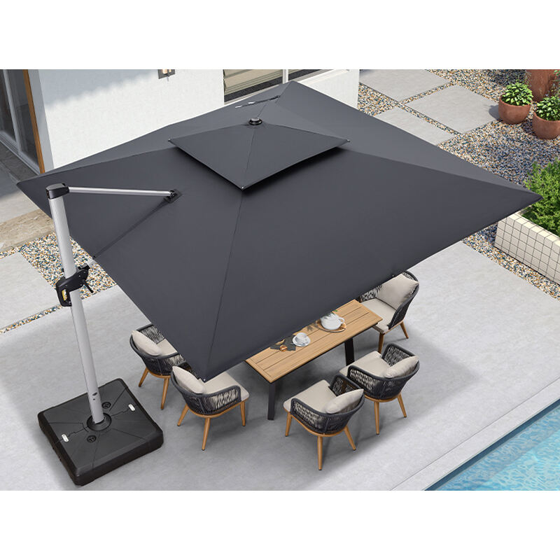 Guarda-sol de luxo quadrado duplo suspenso com luz solar LED