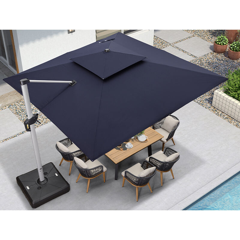 Guarda-sol de luxo quadrado duplo suspenso com luz solar LED