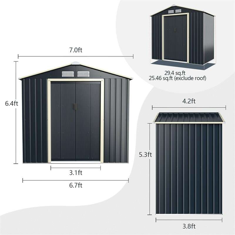 7’ x 4’ Outdoor Metal Storage Shed Backyard Garden Tool Storage Ca