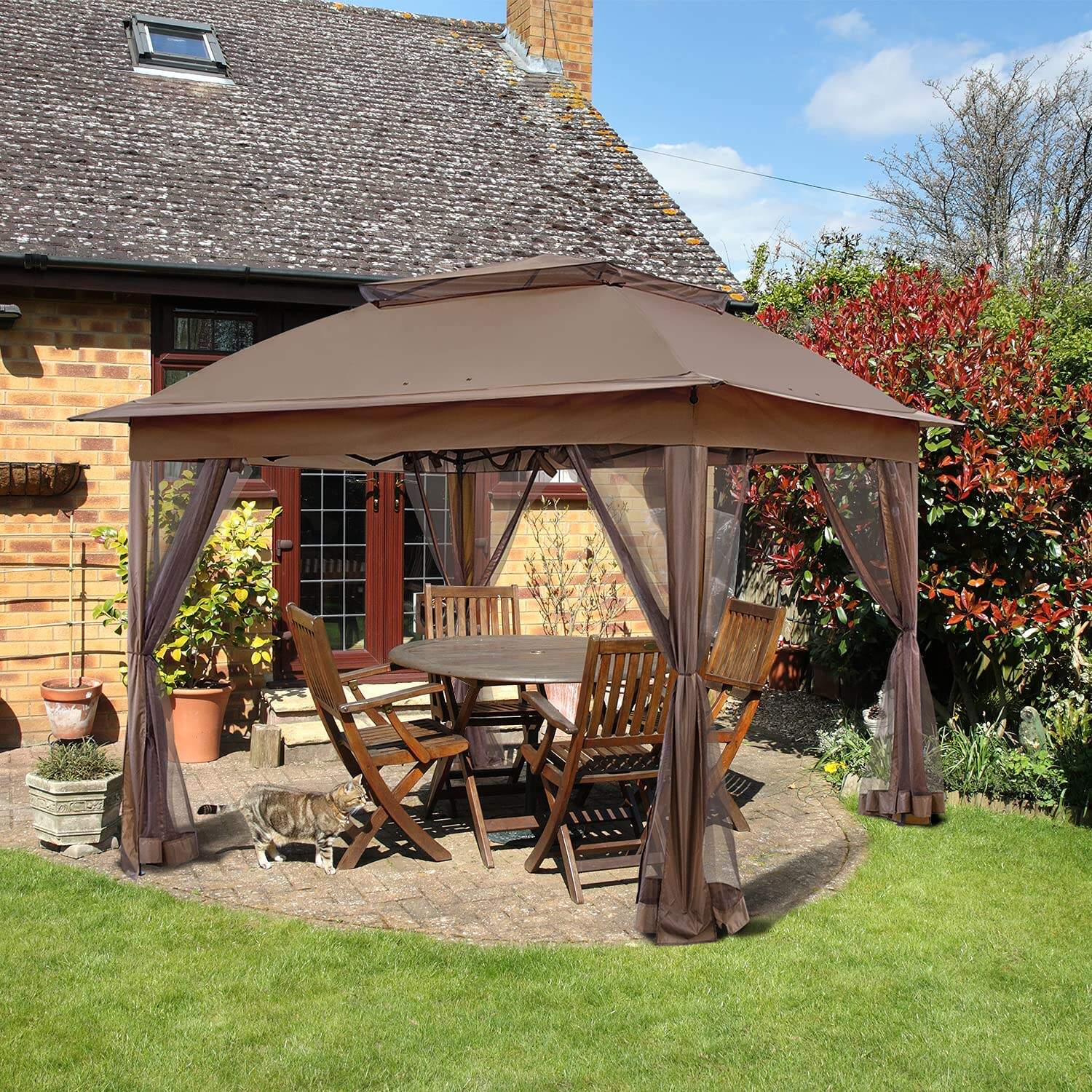 11x11 Pop-Up Instant Gazebo Tent with Mosquito Netting Outdoor Canopy