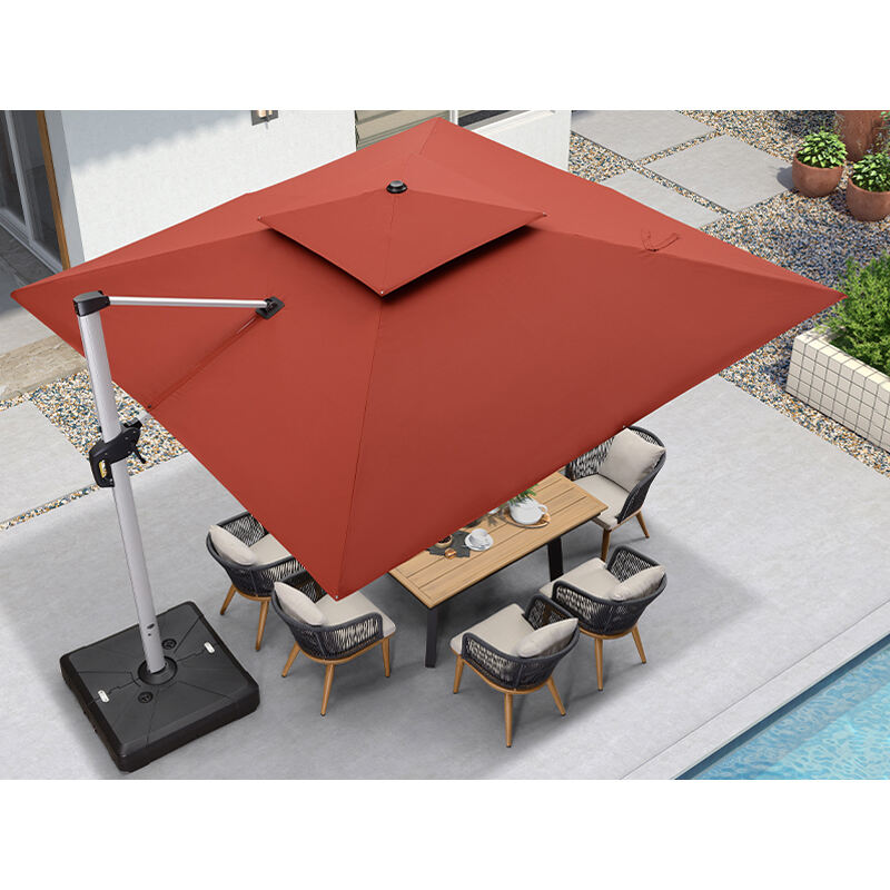 Guarda-sol de luxo quadrado duplo suspenso com luz solar LED