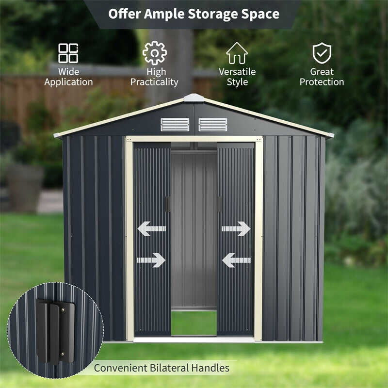 7’ x 4’ Outdoor Metal Storage Shed Backyard Garden Tool Storage Ca