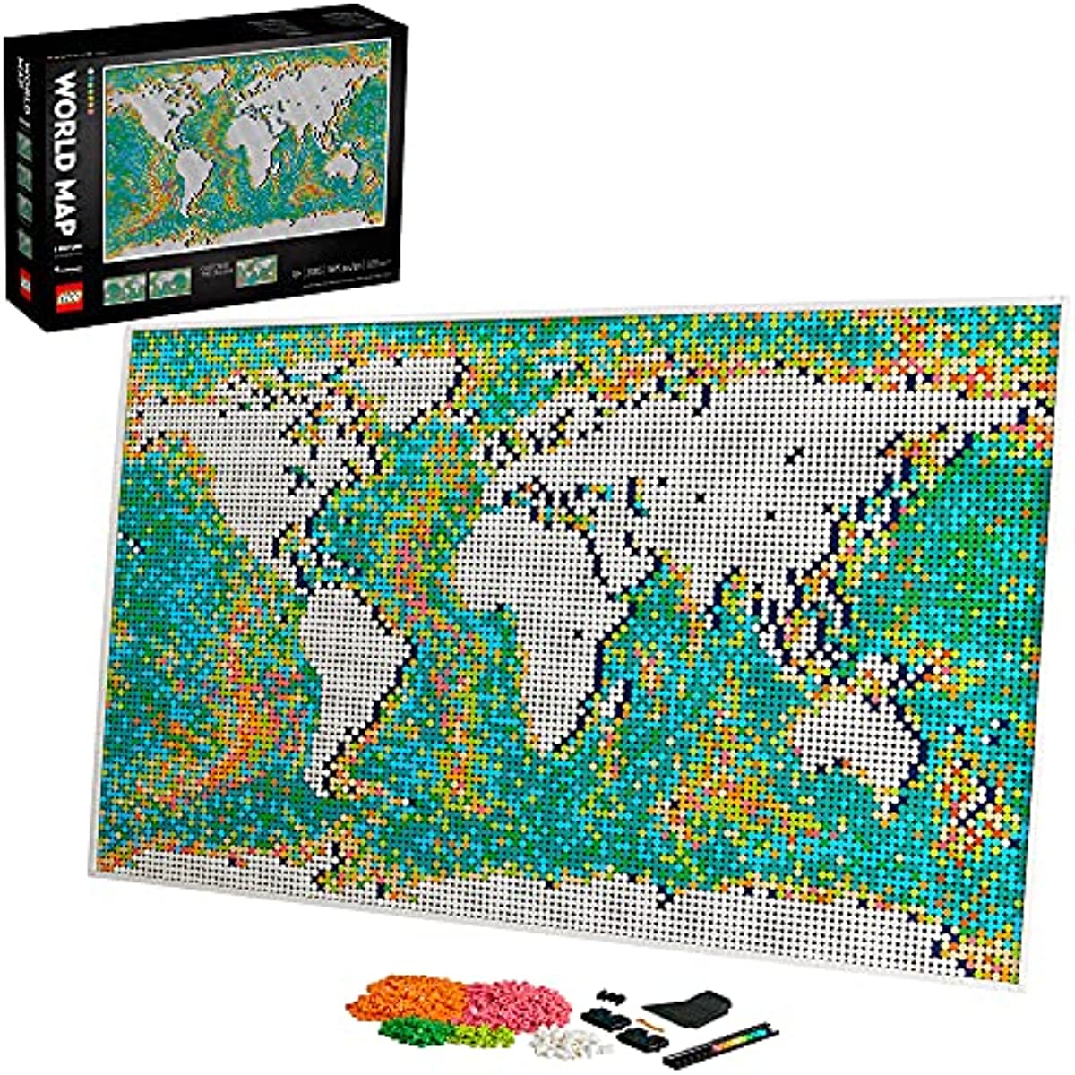 LEGO Art World Map 31203 Building Toy; Meaningful, Collectible Wall Art for DIY and Map Enthusiasts; New 2021 (11,695 Pieces)