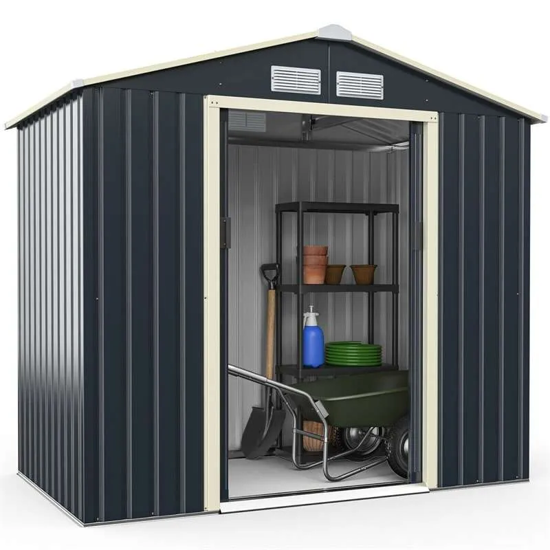 7' x 4' Outdoor Metal Storage Shed Backyard Garden Tool Storage Cabinet with 4 Vents & Sliding Double Lockable Doors