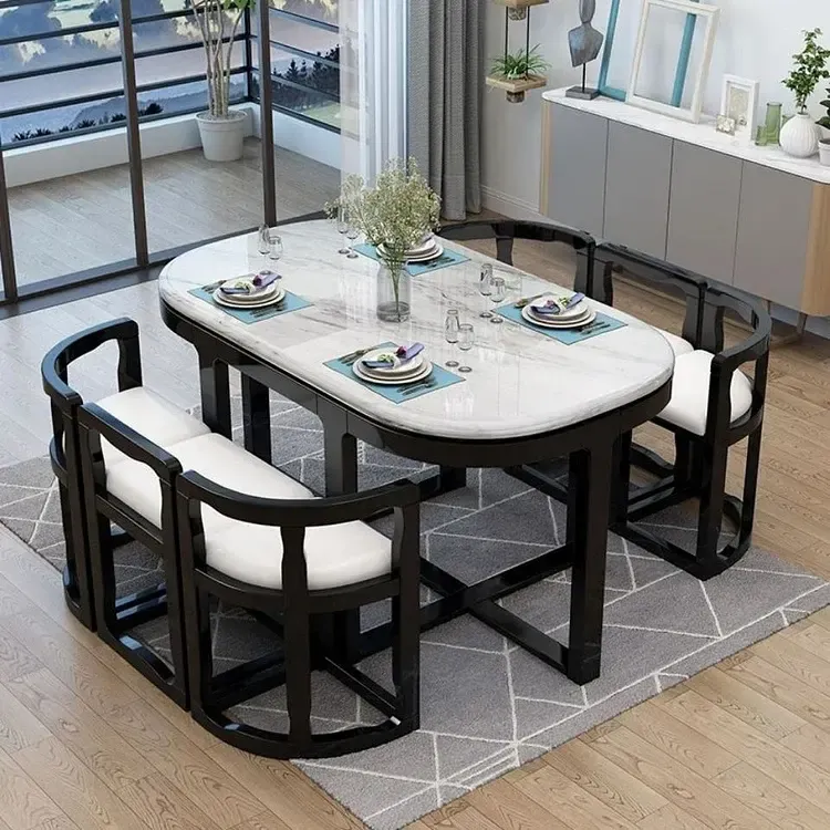 Marble Dining Table And Chair Combination Modern Minimalist Creative Home Solid Wood Dining Table For 6 People