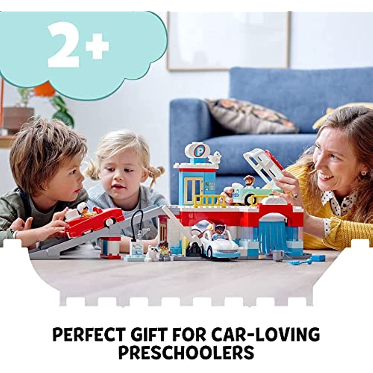 LEGO DUPLO Car Park and Wash Set 10948, Learning Toy for Toddlers with Garage, Petrol Station & Push Along Car, Gifts for 2 Plus Year Old Boys & Girls