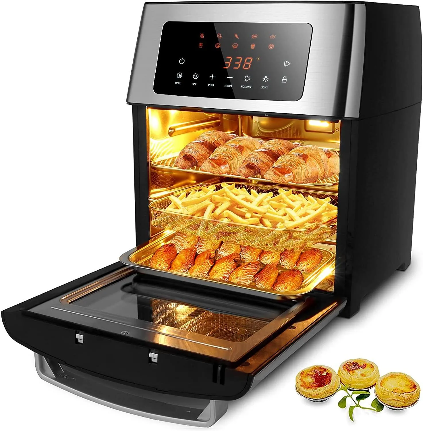 Air Fryer Toaster Oven Combo 16 Quart. 1500W Countertop Convection Roaster with 10 in 1 Smart Cook Presets. Rotisserie. Dehydrator. Rolling Lock Function with 5 Accessories Auto Shut Off