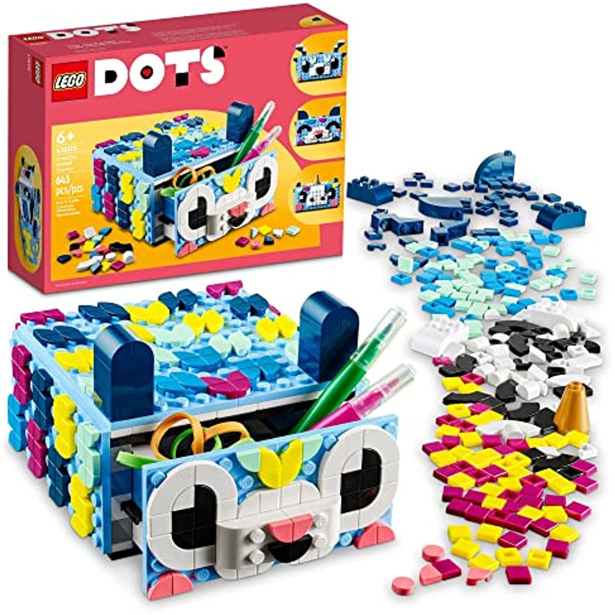 LEGO DOTS Creative Animal Drawer 41805, Toy Mosaic Kit for Children, DIY Jewelry Storage Box or Desk Caddy, Kids Craft Kit, Easter Gift Idea and Basket Stuffers