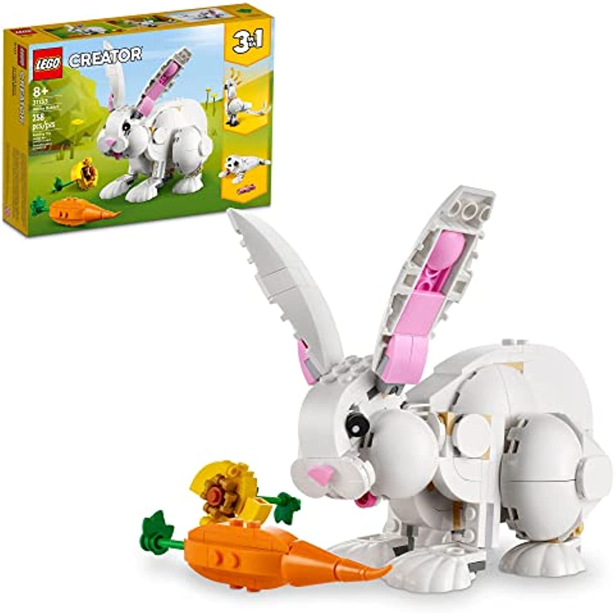 LEGO Creator 3in1 White Rabbit Animal Toy Building Set 31133, Easter Bunny to Seal and Parrot Figures, Easter Basket Stuffers for Kids Aged 8 Plus Years Old