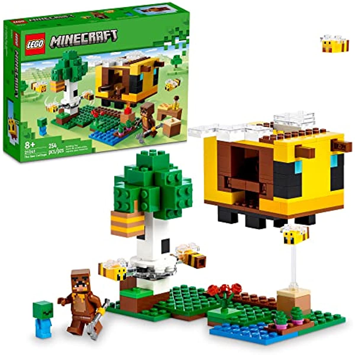 LEGO Minecraft The Bee Cottage 21241, Construction Toy with Buildable House, Farm, Baby Zombie and Animal Figures, Birthday Gift Idea for Boys and Girls
