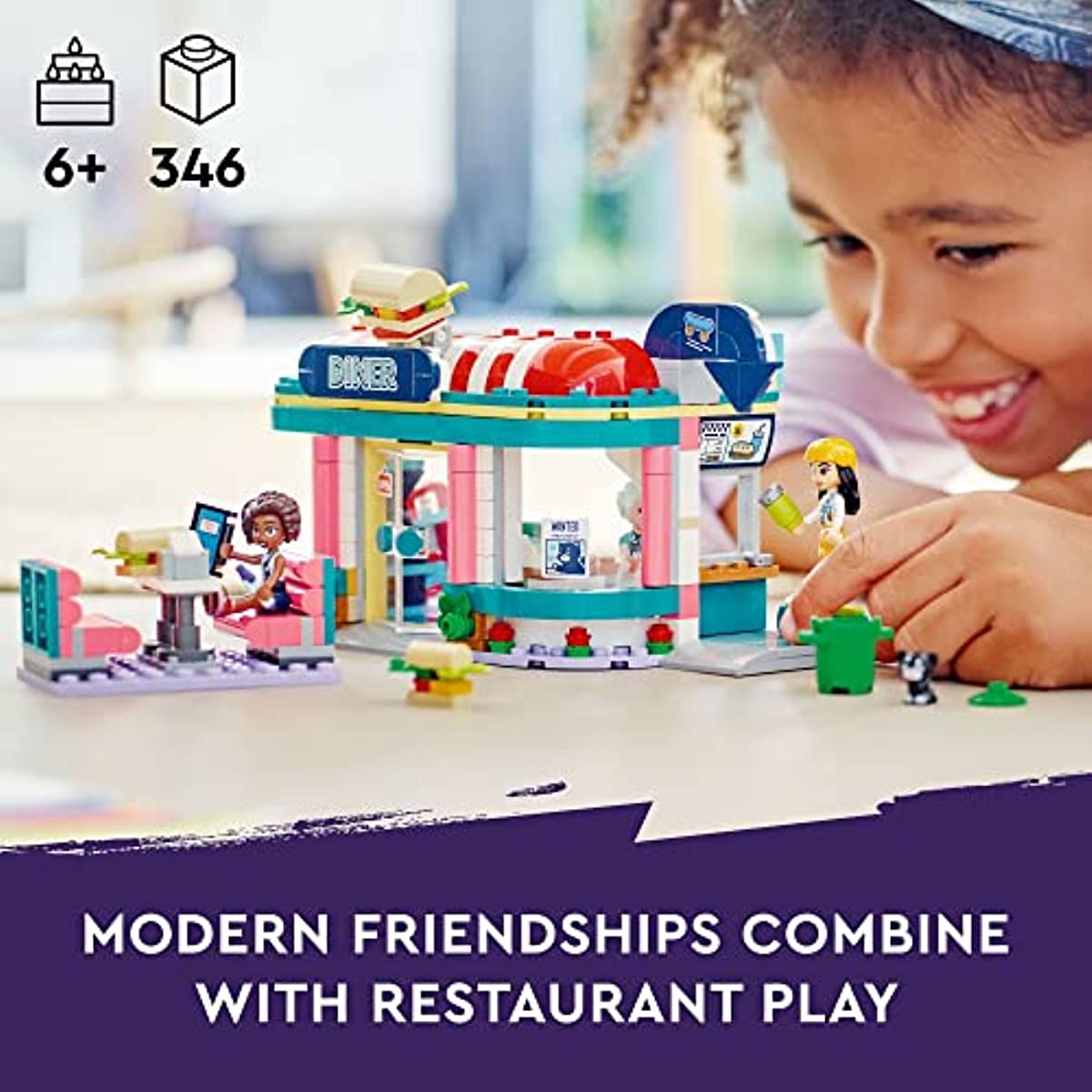 LEGO Friends Heartlake Downtown Diner 41728, Restaurant Playset, Toy for Kids Ages 6 Plus, Birthday Gift Idea with Liann, Aliya and Charli Mini-Dolls