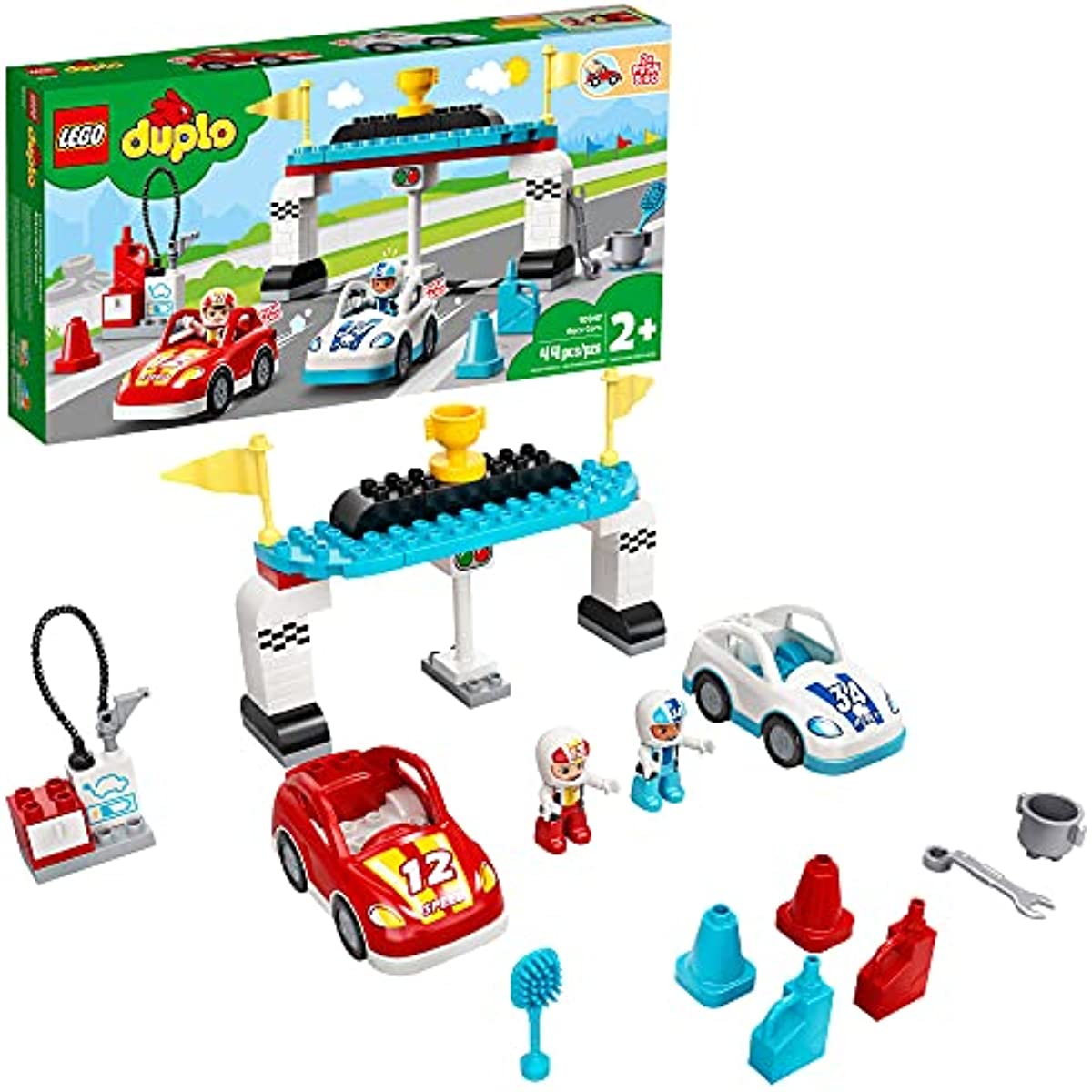 LEGO DUPLO Town Race Cars 10947 Cool Car-Race Building Toy; Imaginative, Developmental Playset for Toddlers and Kids; New 2021 (44 Pieces)