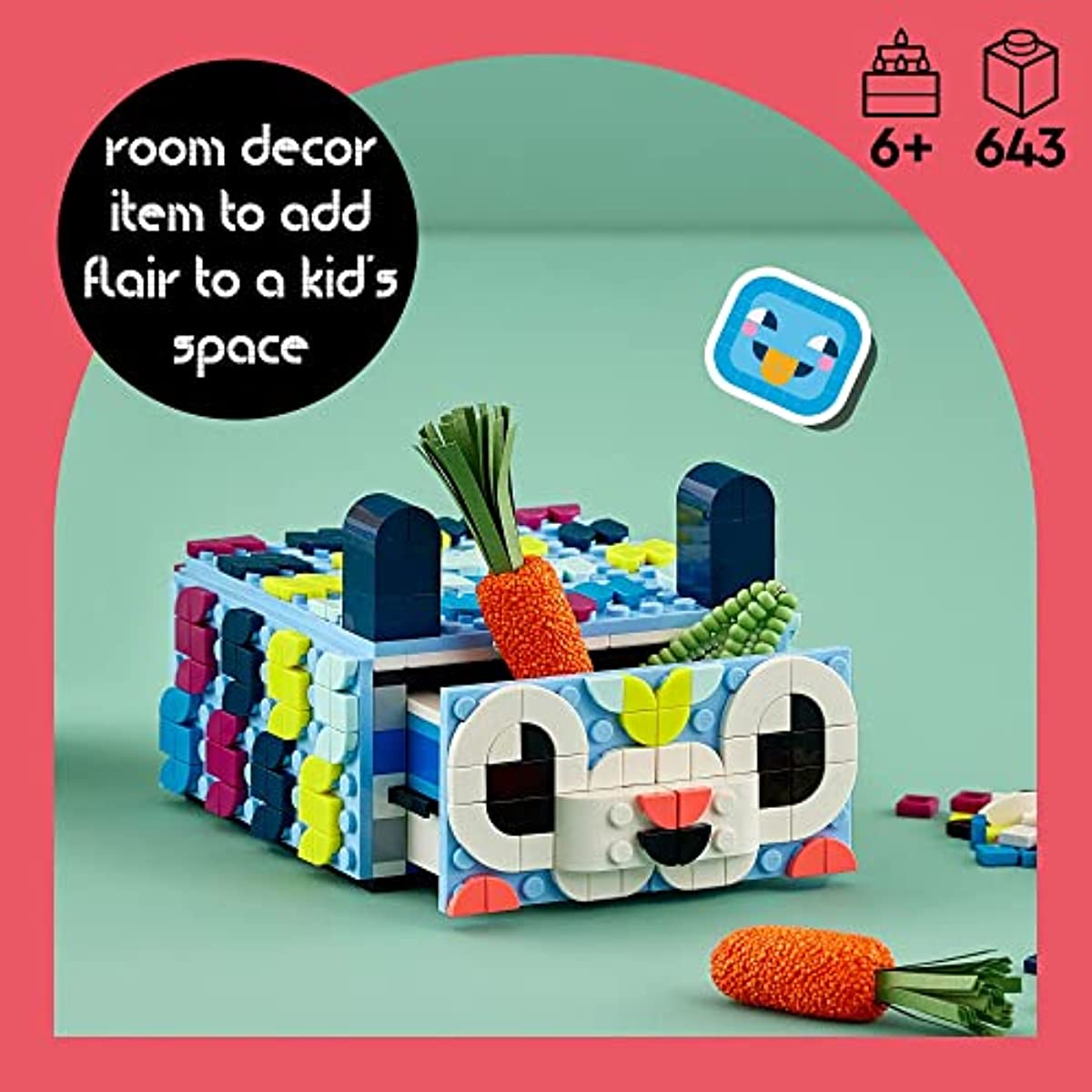 LEGO DOTS Creative Animal Drawer 41805, Toy Mosaic Kit for Children, DIY Jewelry Storage Box or Desk Caddy, Kids Craft Kit, Easter Gift Idea and Basket Stuffers