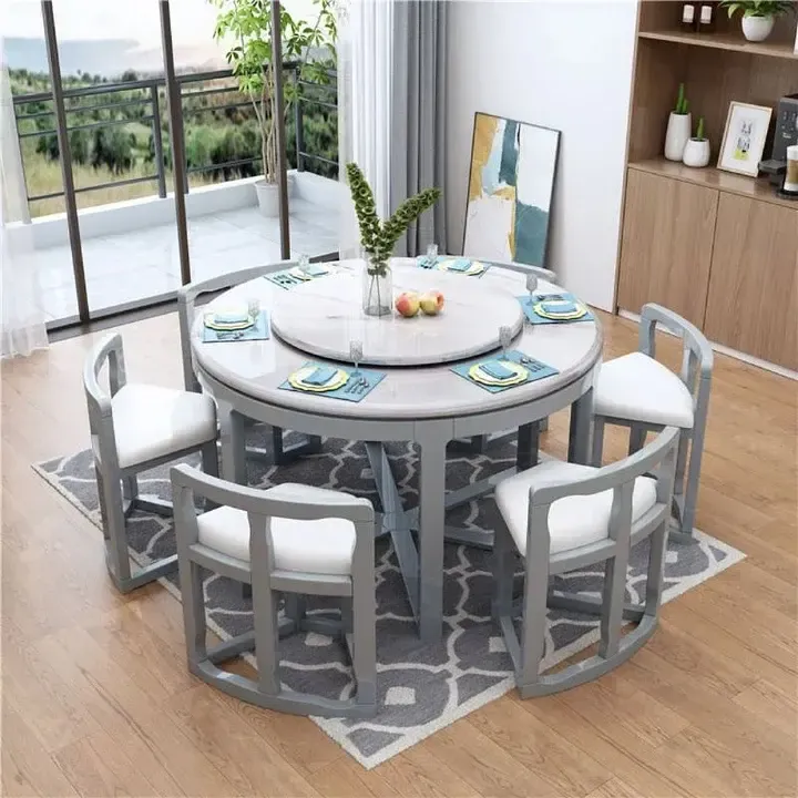 Marble Dining Table And Chair Combination Modern Minimalist Creative Home Solid Wood Dining Table For 6 People