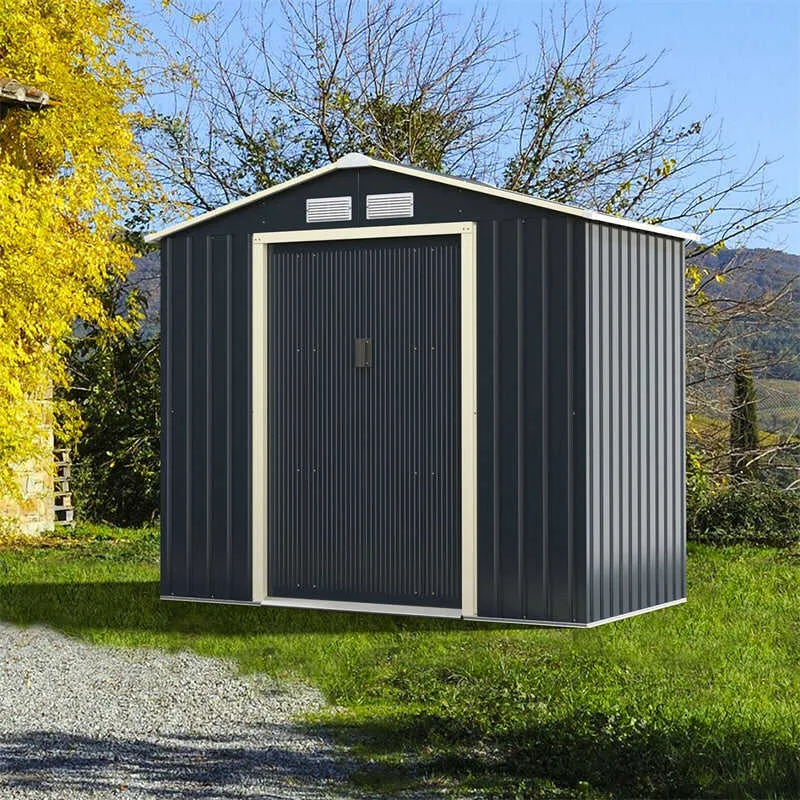 7' x 4' Outdoor Metal Storage Shed Backyard Garden Tool Storage Cabinet with 4 Vents & Sliding Double Lockable Doors