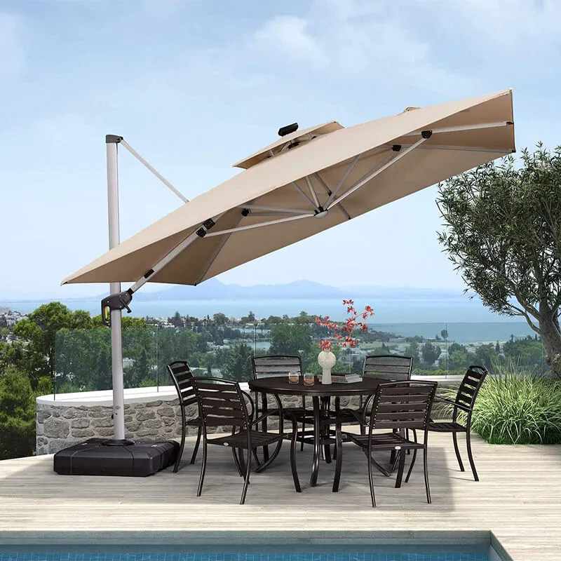 Guarda-sol de luxo quadrado duplo suspenso com luz solar LED