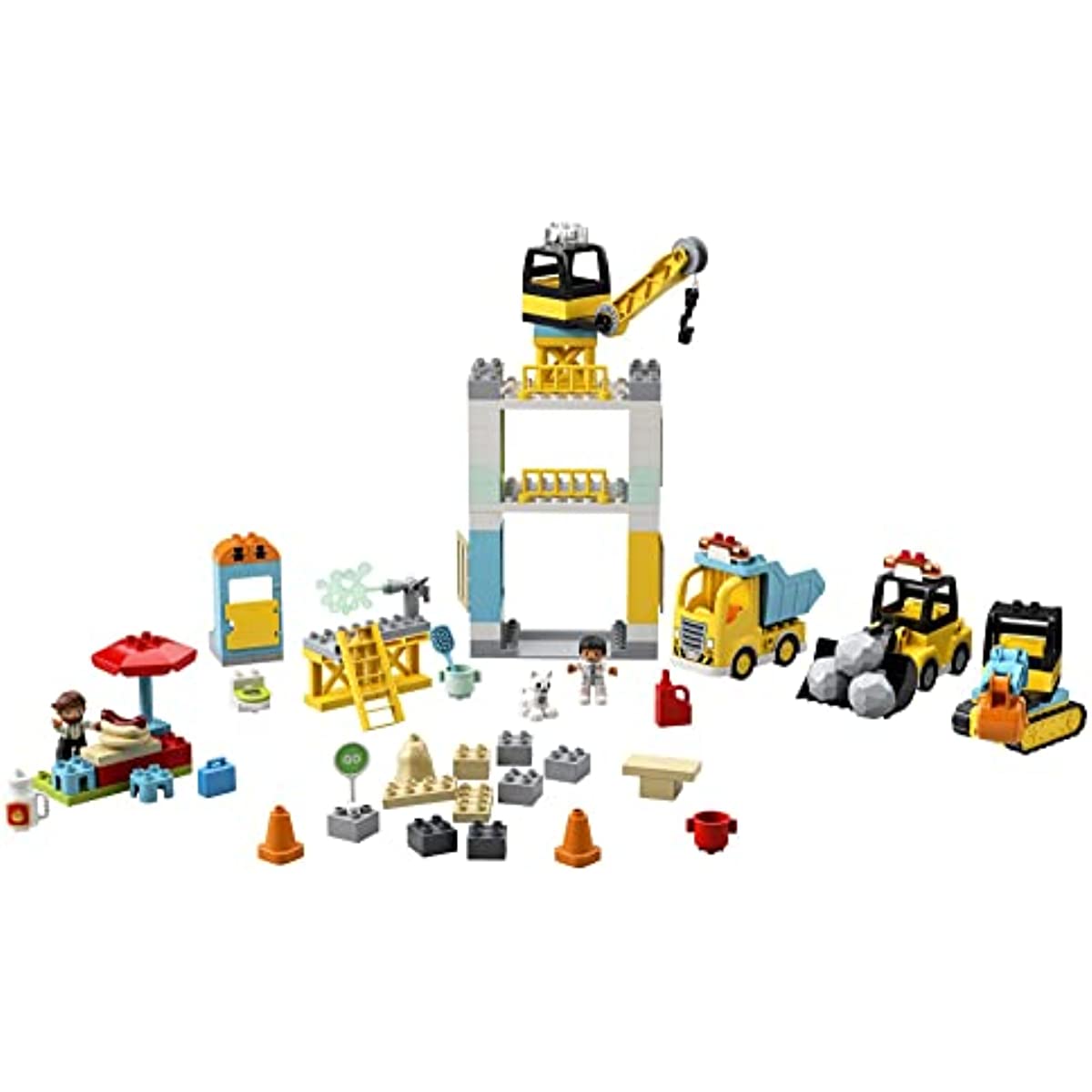 LEGO DUPLO Construction Tower Crane & Construction 10933 Creative Building Playset with Toy Vehicles; Build Fine Motor, Social and Emotional Skills; Gift for Toddlers (123 Pieces)