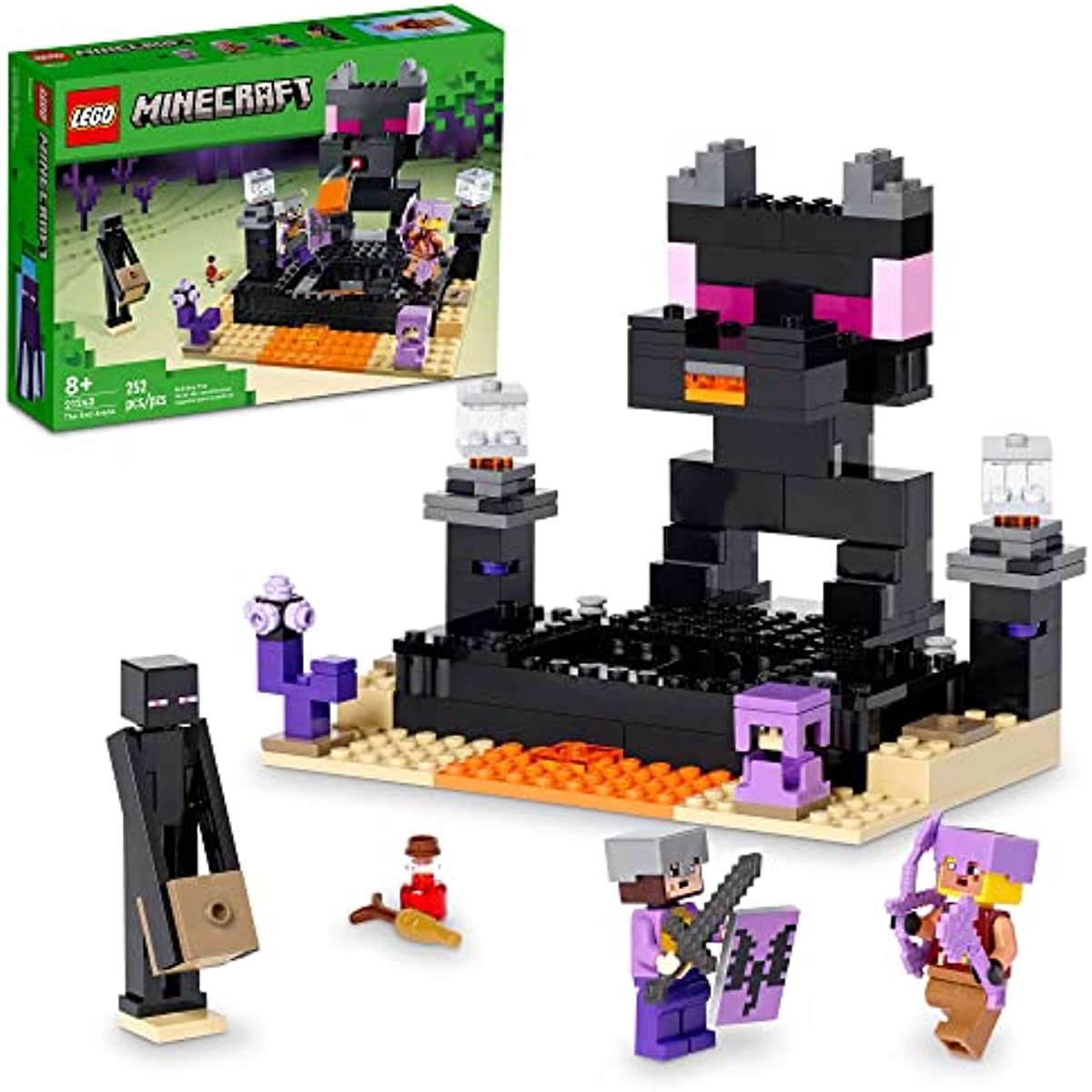LEGO Minecraft The End Arena 21242, Player-vs-Player Battle Playset with Lava, Ender Dragon and Enderman Figures, Action Toys for Kids 8 Plus Years Old