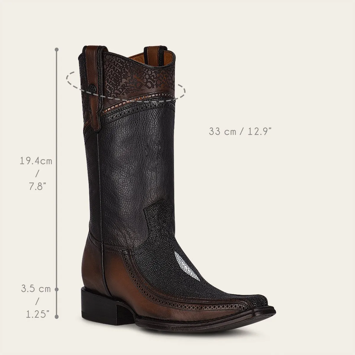 Bota vaquera en piel genuina de mantarraya.