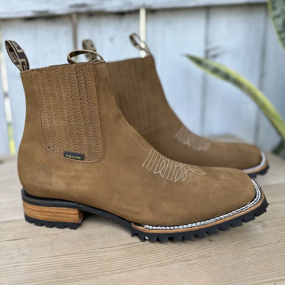 DB-777 Cinnamon - Western Ankle Boots with Tractor Sole for Men