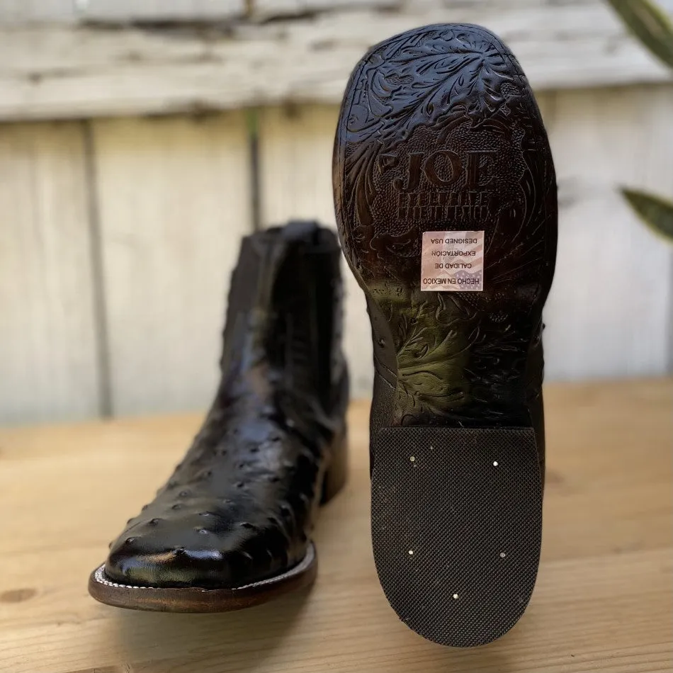 JB-727 Ostrich Print Negro - Exotic Western Ankle Boots for Men