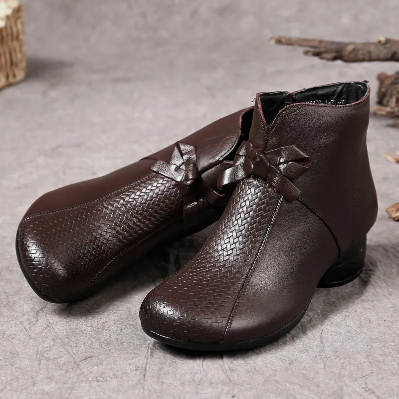 【100% piel de vacuno】Botas cálidas con punta redonda