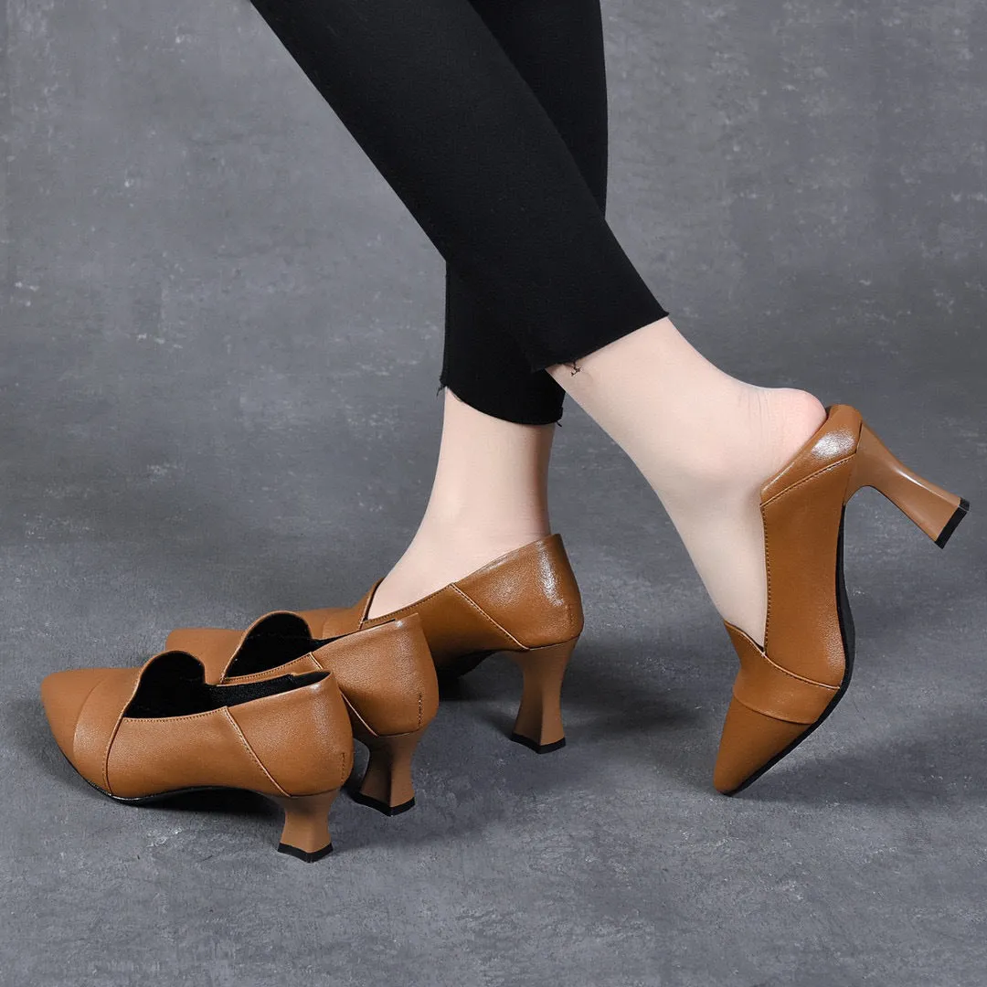 Zapatos de piel con tacón cuadrado y punta en punta 10