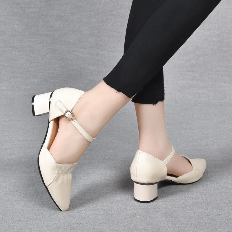 Zapatos de piel con tacón cuadrado y punta en punta 06