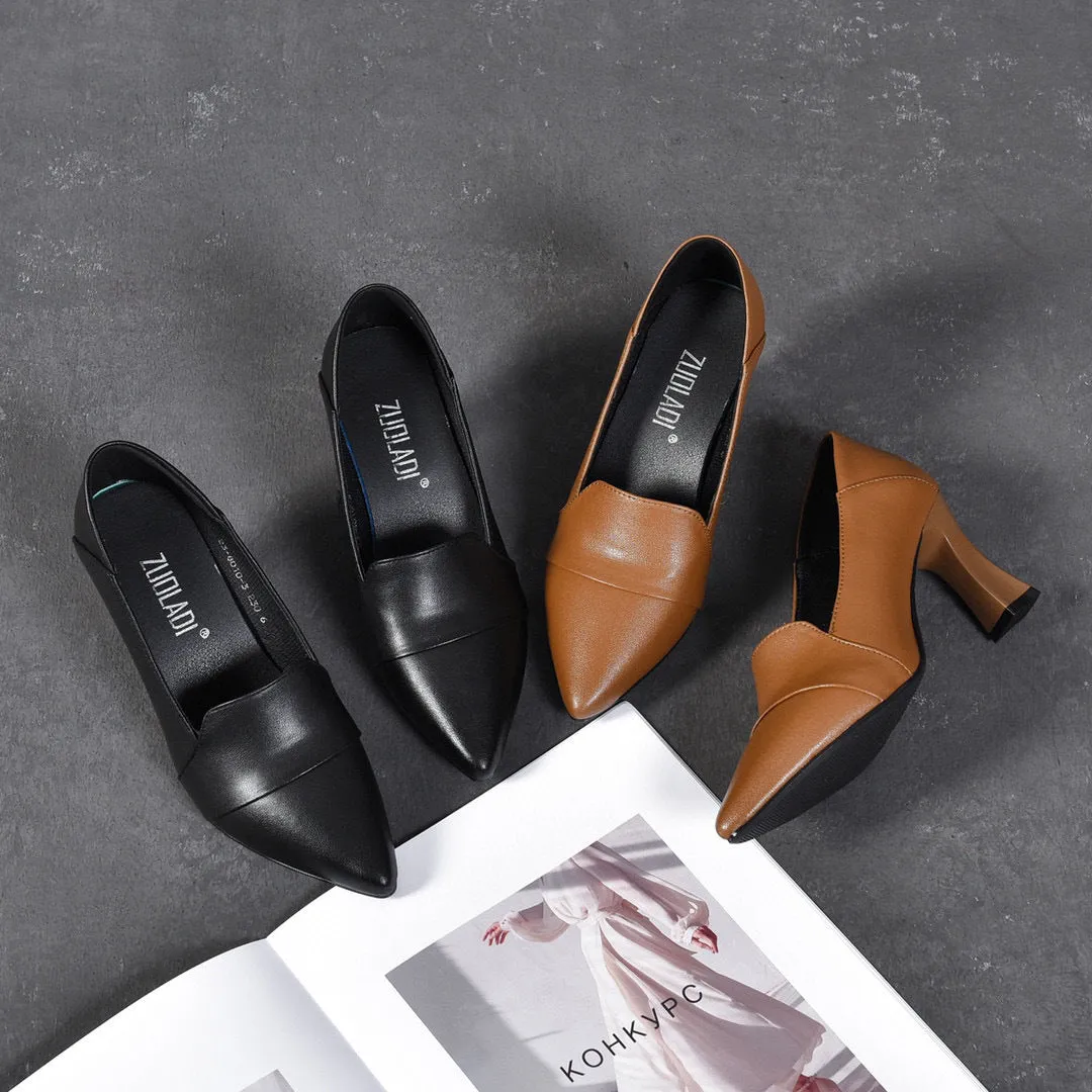Zapatos de piel con tacón cuadrado y punta en punta 10