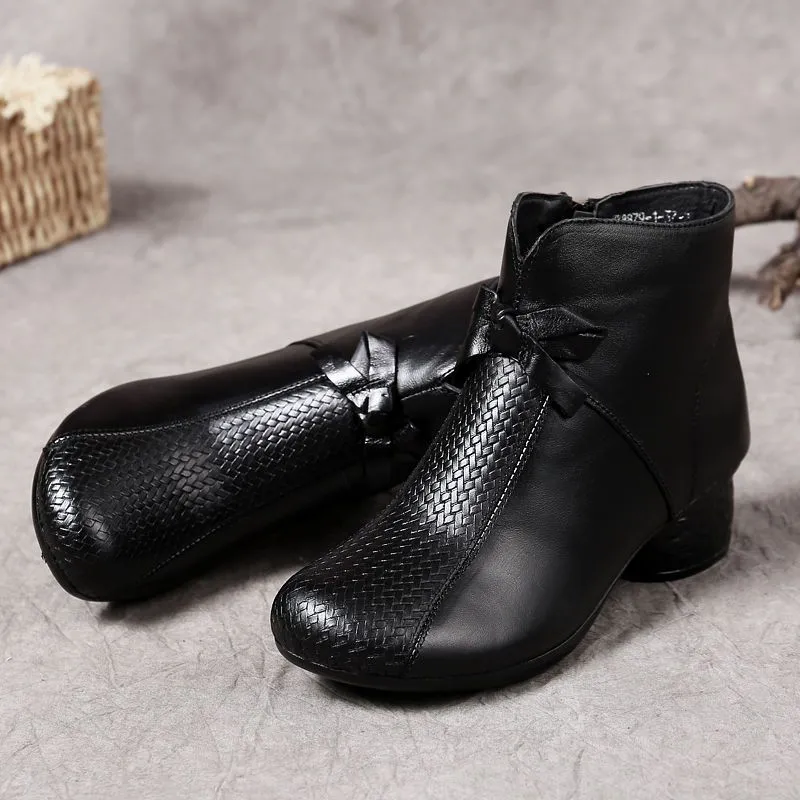 【100% piel de vacuno】Botas cálidas con punta redonda