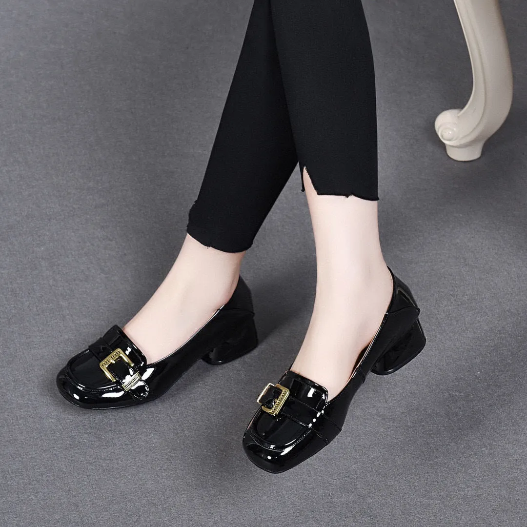 Zapatos de piel con punta redonda y tacón bajo 07