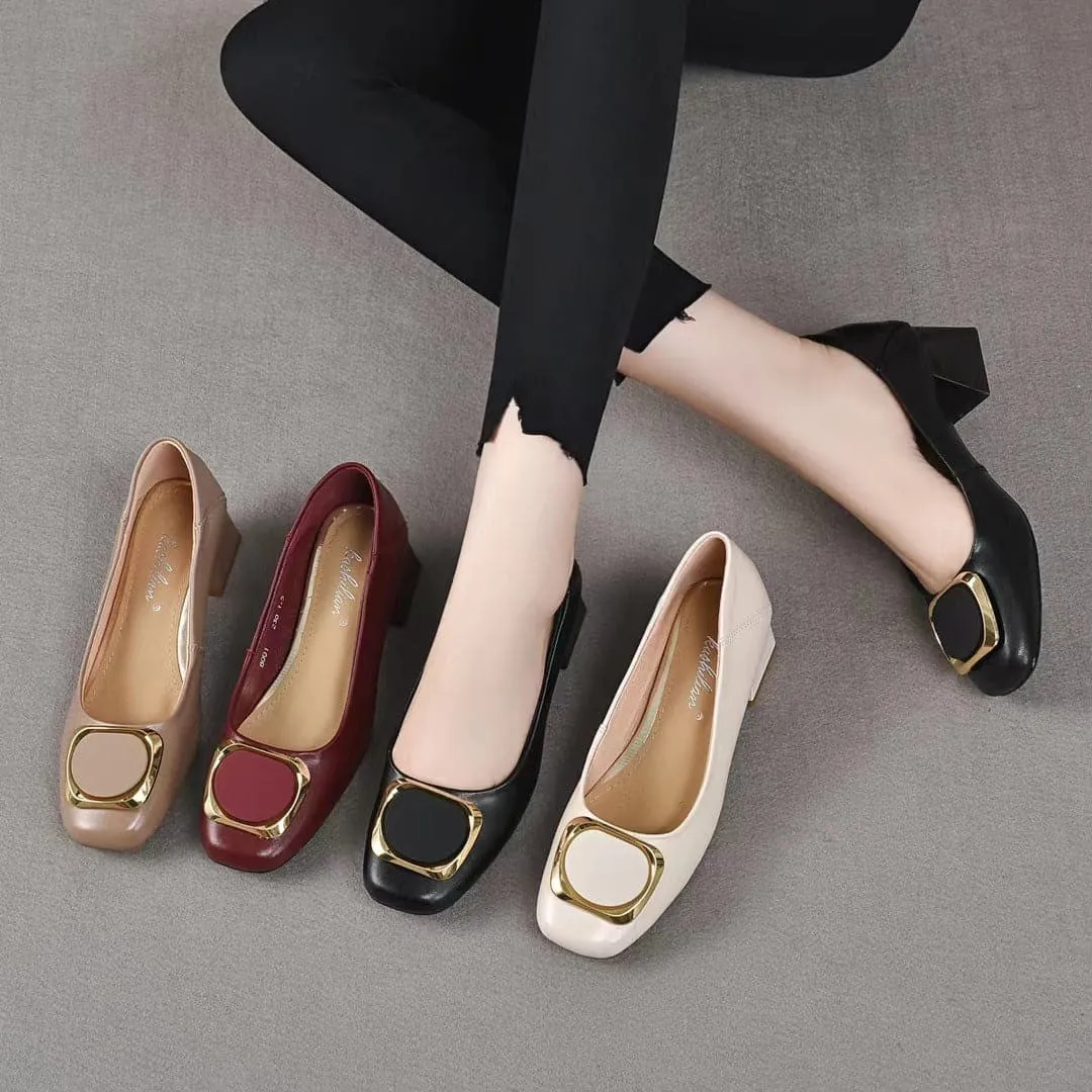 Zapatos piel tacón bajo hebilla cuadrada