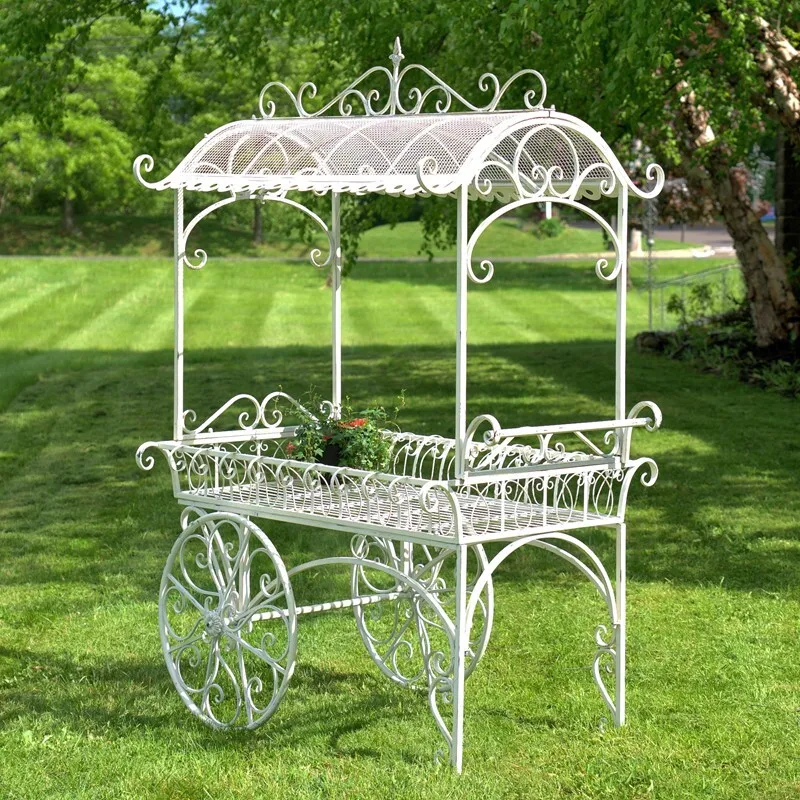 LARGE IRON FLOWER CART WITH ROOF