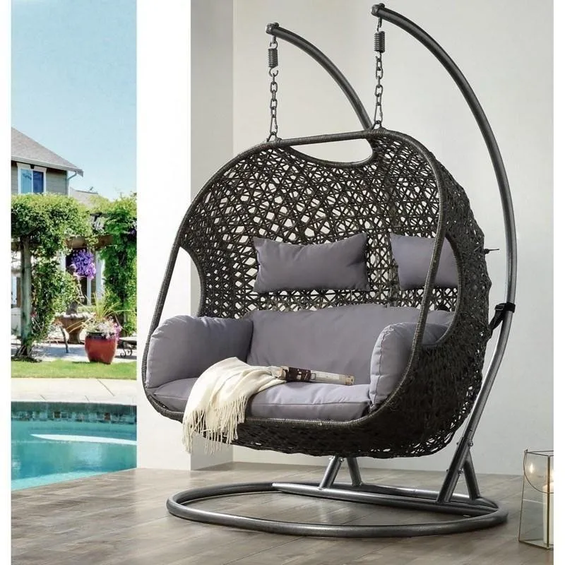 2024 Patio Wicker Swing Chair With Stand Rain Cover Included
