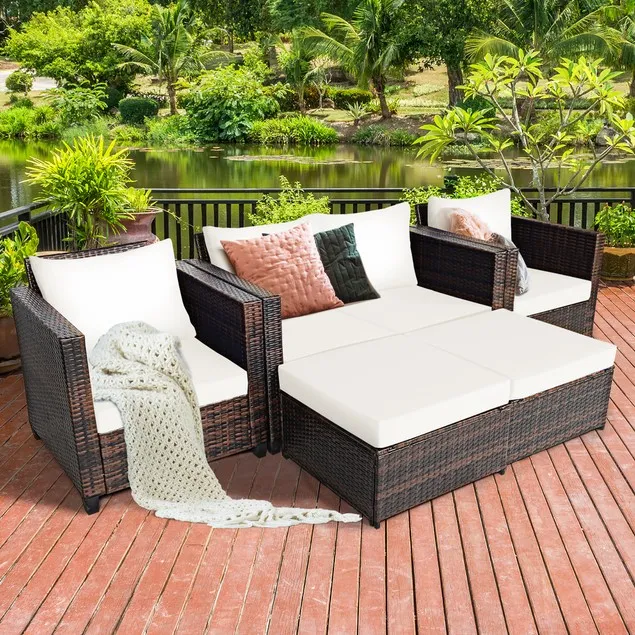 5 Piece Set:  Outdoor Patio Rattan Set