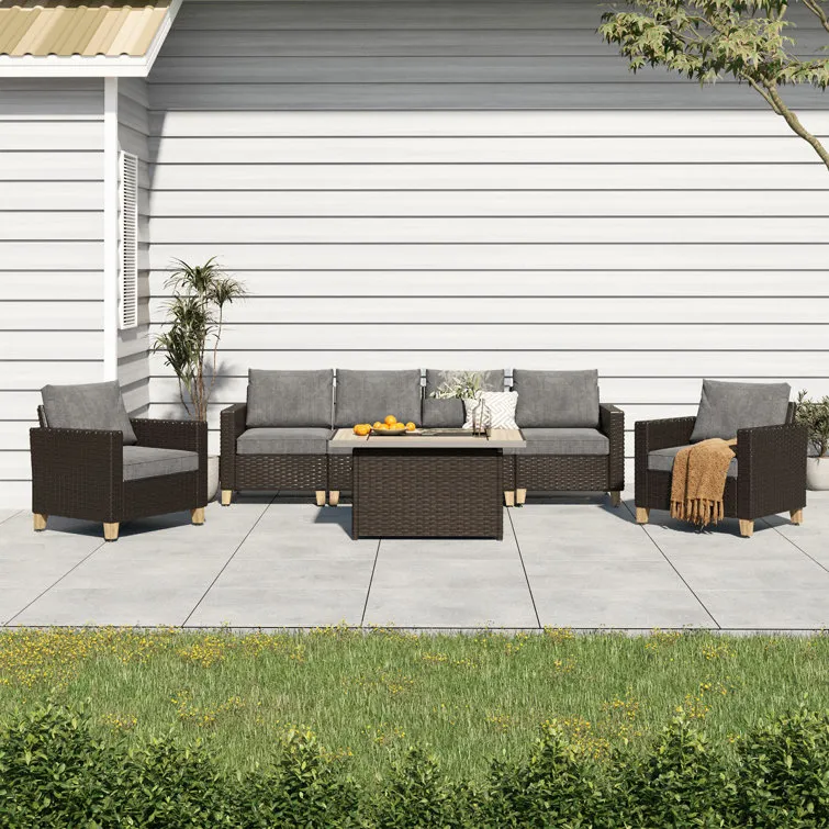 Wicker Sofa With Fire Pit Table Conversation Set Of 7