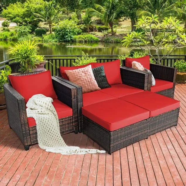 5 Piece Set:  Outdoor Patio Rattan Set