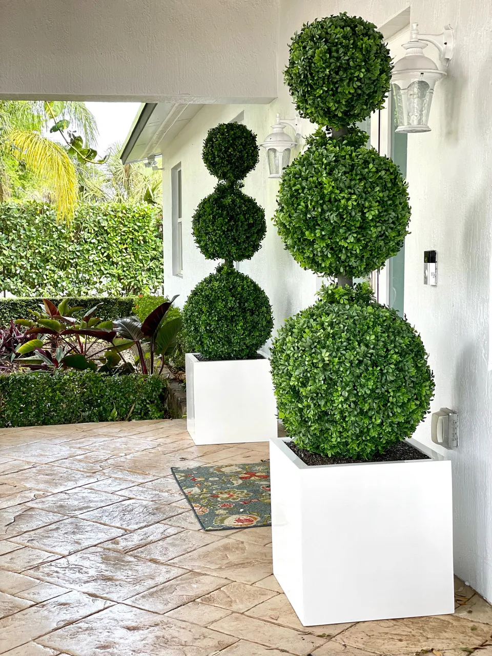 Triple Ball Topiary with Large Block Fiberglass Vase ( With Flower Pots)