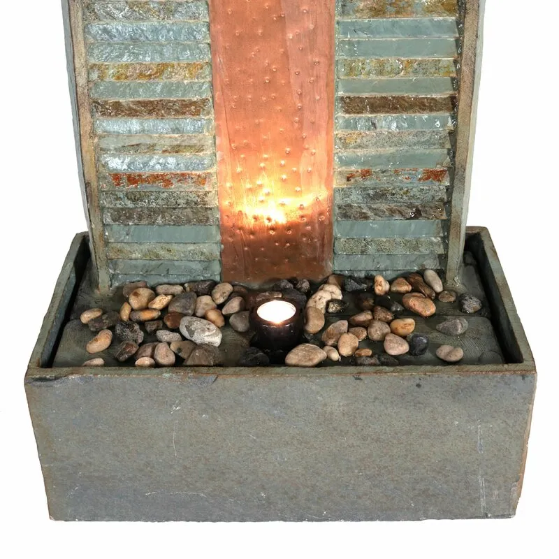 Outdoor Natural Stone Weather Resistant Floor Fountain with Light