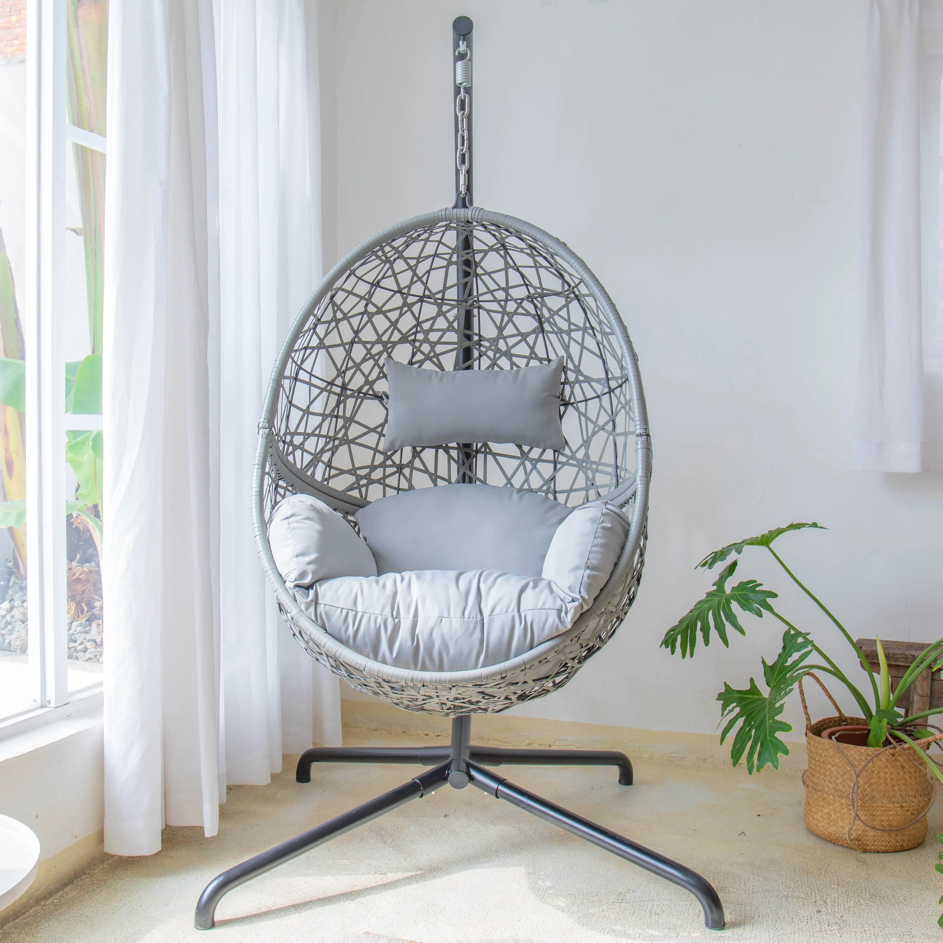IN STOCK Grey hanging egg chair wicker hammock garden swing seat